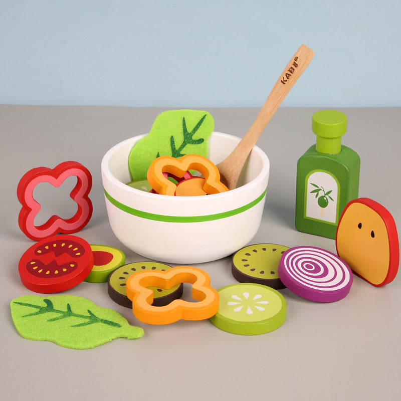 Wooden Salad Toy Set for Kids Play Kitchen