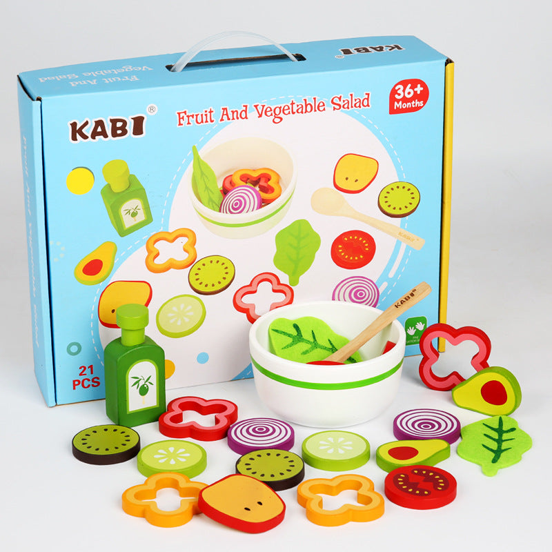 Wooden Salad Toy Set for Kids Play Kitchen