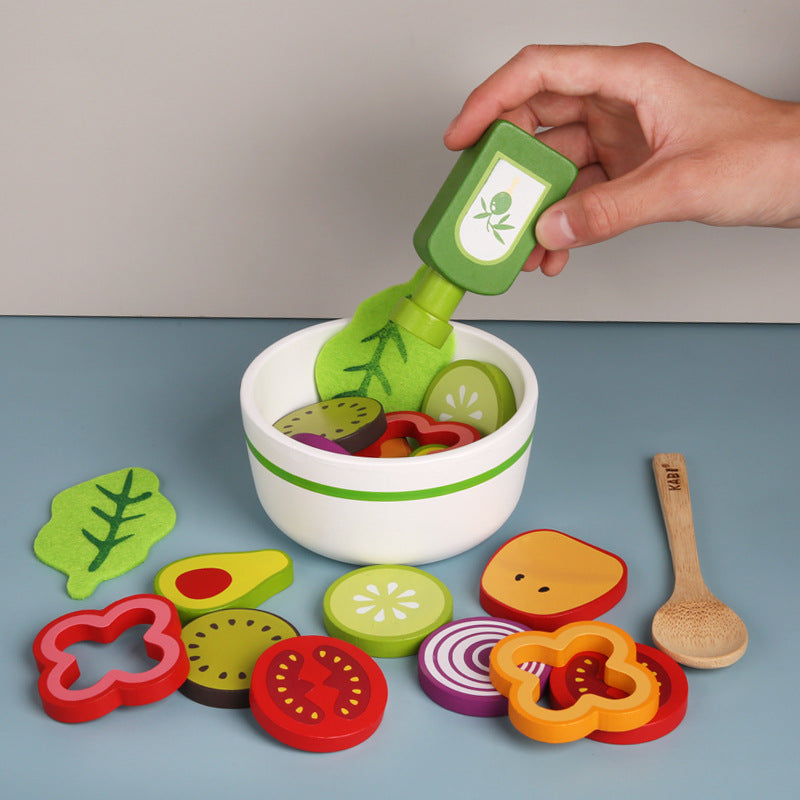Wooden Salad Toy Set for Kids Play Kitchen
