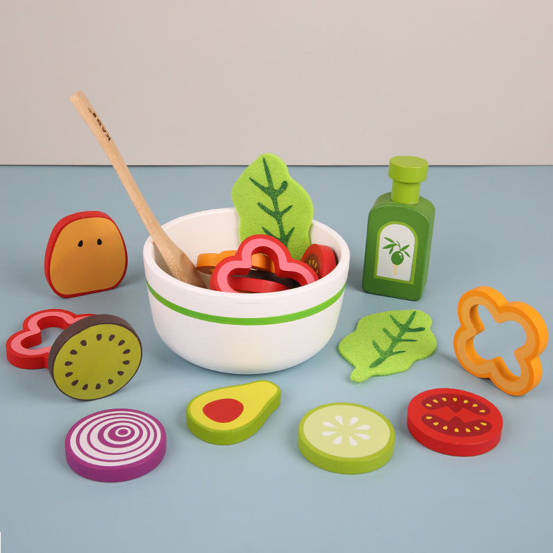 Wooden Salad Toy Set for Kids Play Kitchen